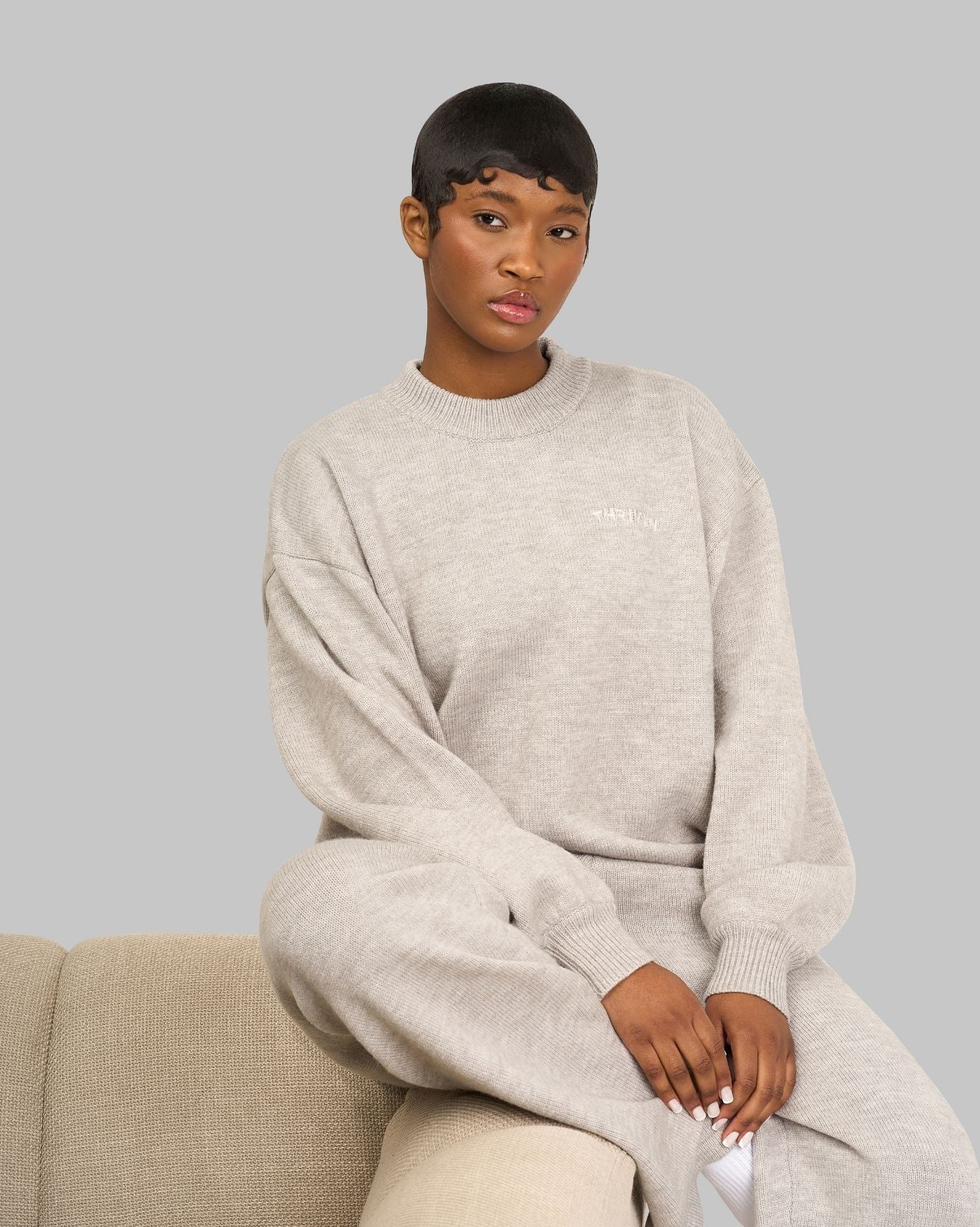 Essential Knitted Sweater & Trouser 2-Piece Set | Stone