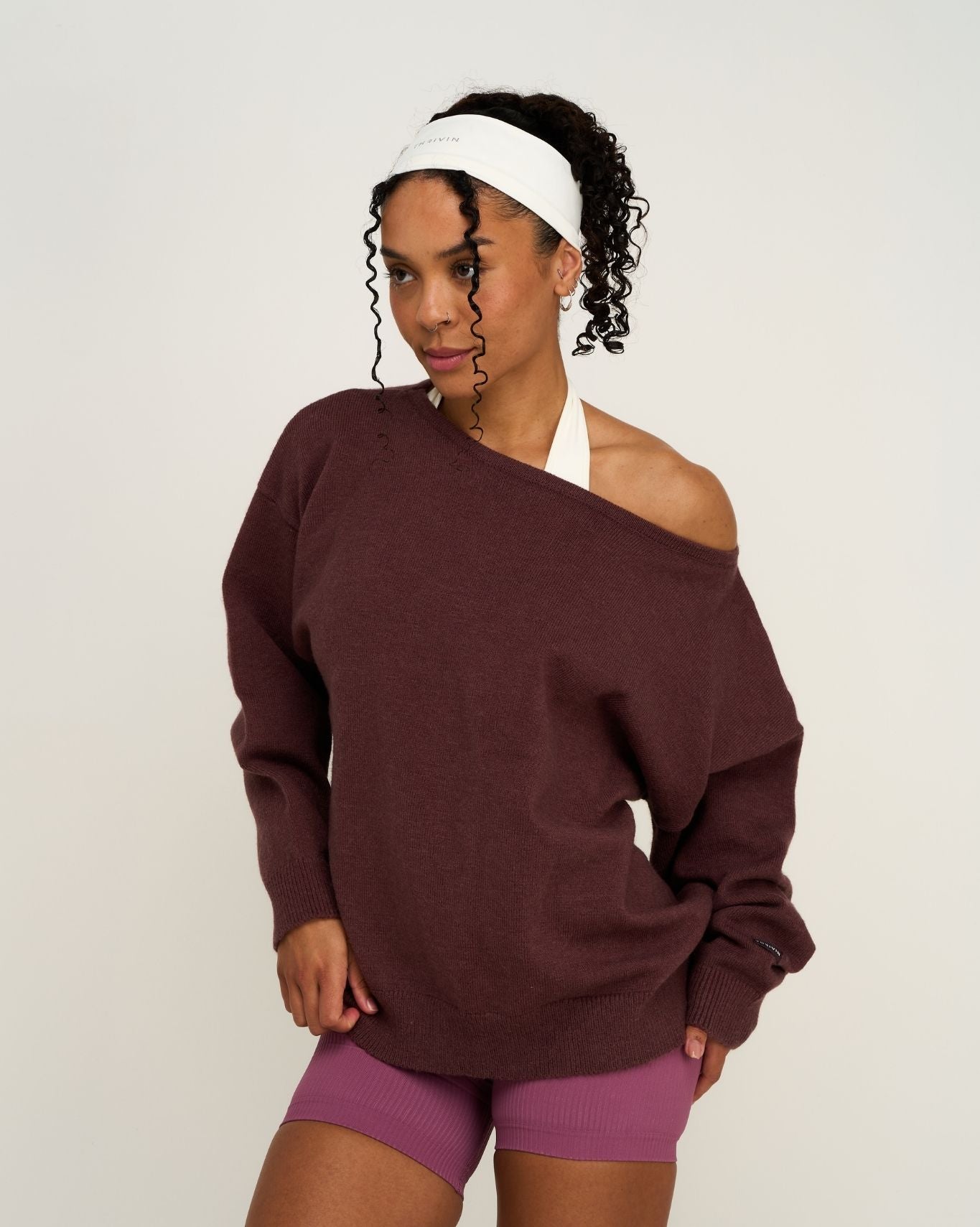 The Essential Collection Off The Shoulder Wool Blend Sweater | Dark Mauve