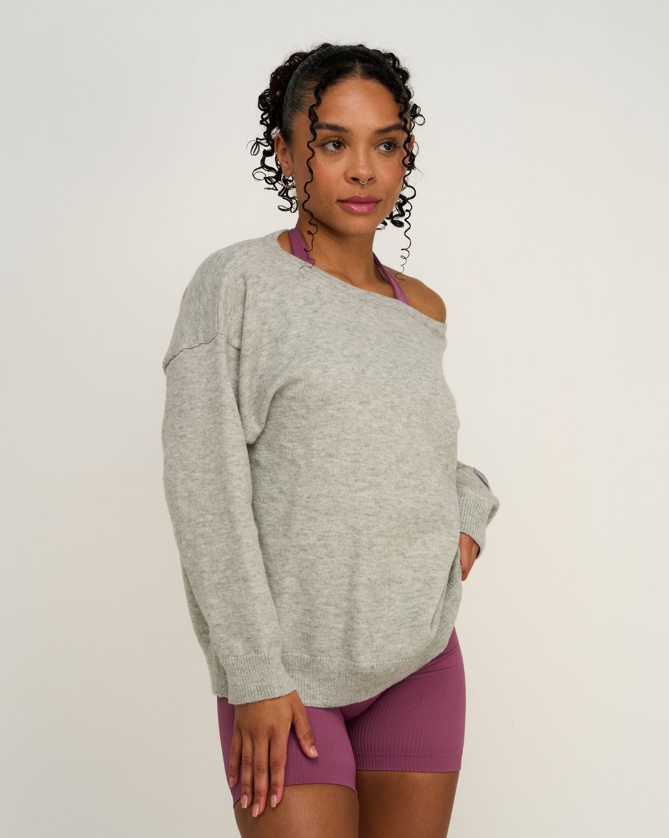 The Essential Collection Off The Shoulder Wool Blend Sweater | Grey Melange